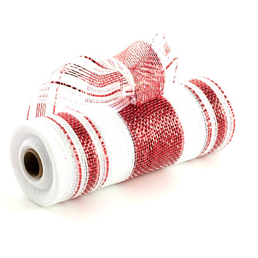 10”x 10 Yards Red and White Metallic Mesh