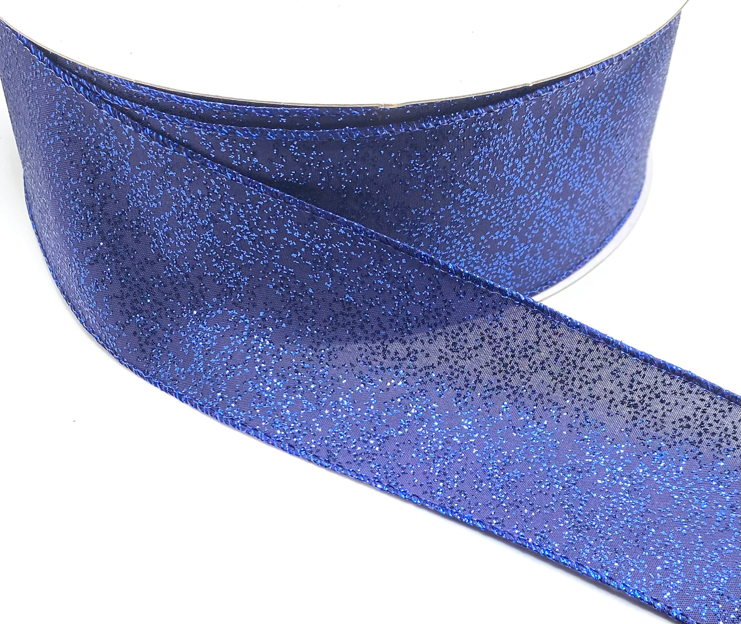 50 Yards - 2.5” Wired Satin Navy Glitter Ribbon