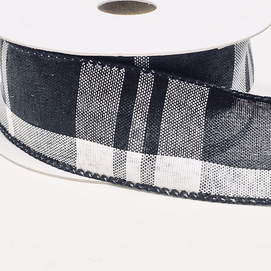 10 Yards - 1.5” Wired Black and White Check Ribbon