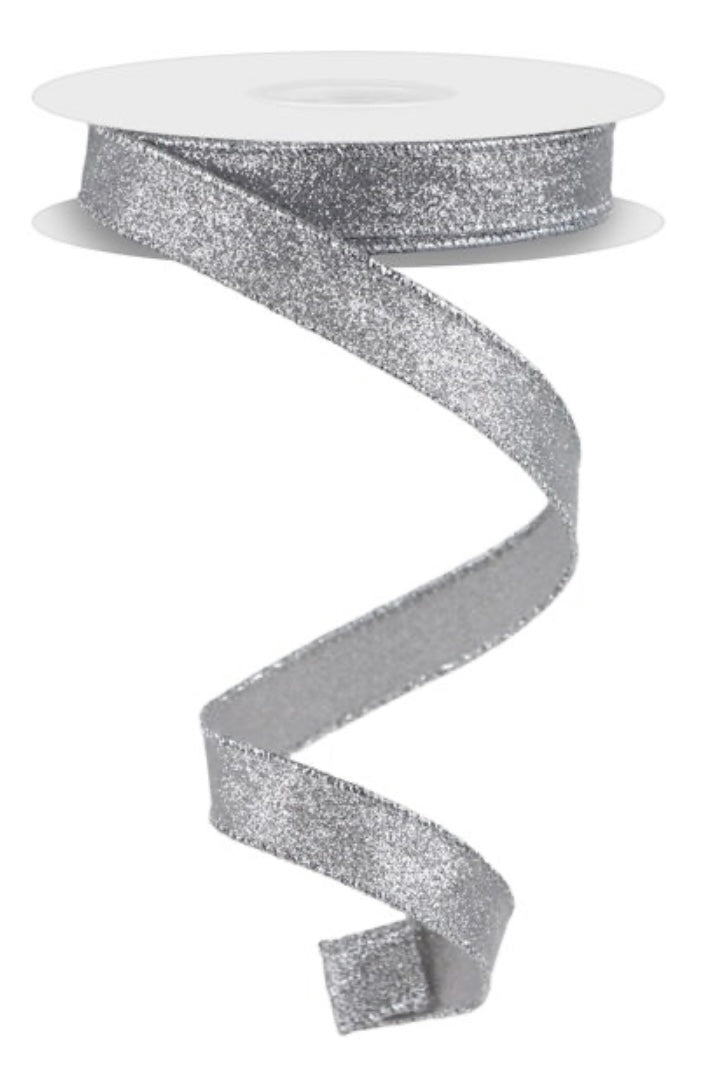 10 Yards - 5/8” Wired Silver Glitter Ribbon