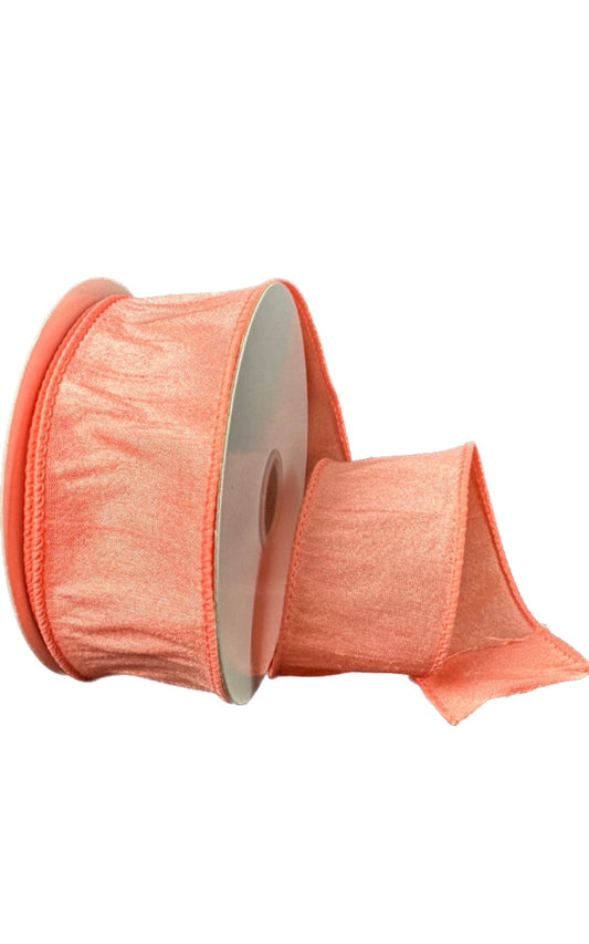 10 Yards - 1.5” Wired Coral Faux Dupioni Ribbon
