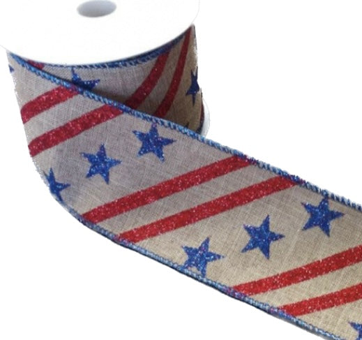 10 Yards - 2.5” Wired Stars and Stripes Ribbon