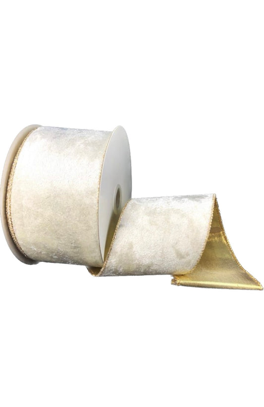 Wired White Metallic Velvet Gold Trim- Christmas Ribbon- 2.5”x10 Yards