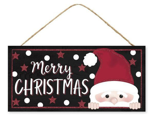 12.5”x6” Merry Christmas Santa Wreath Sign with Glitter Accent