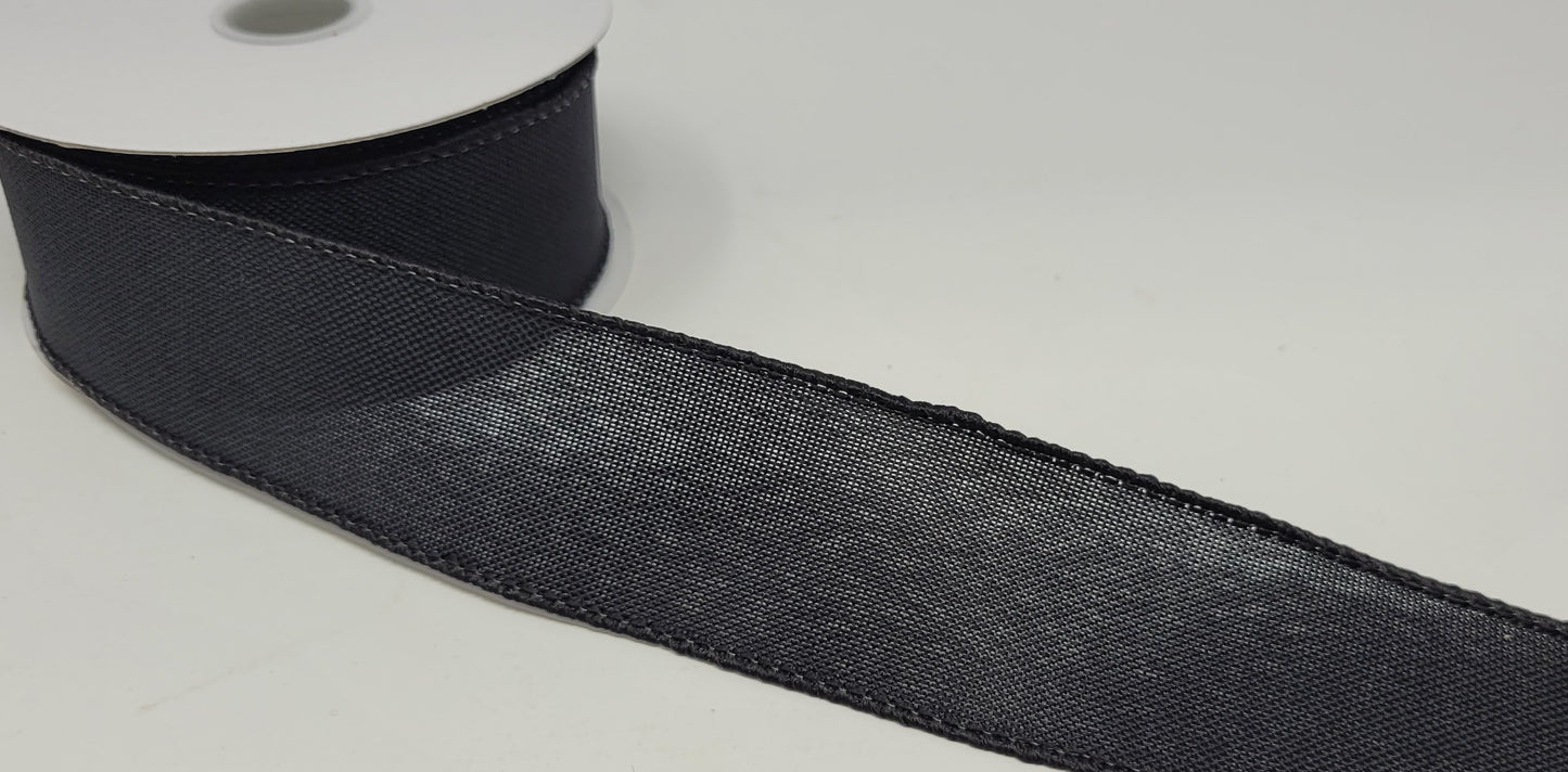 10 Yards - 1.5” Wired Black Linen Ribbon