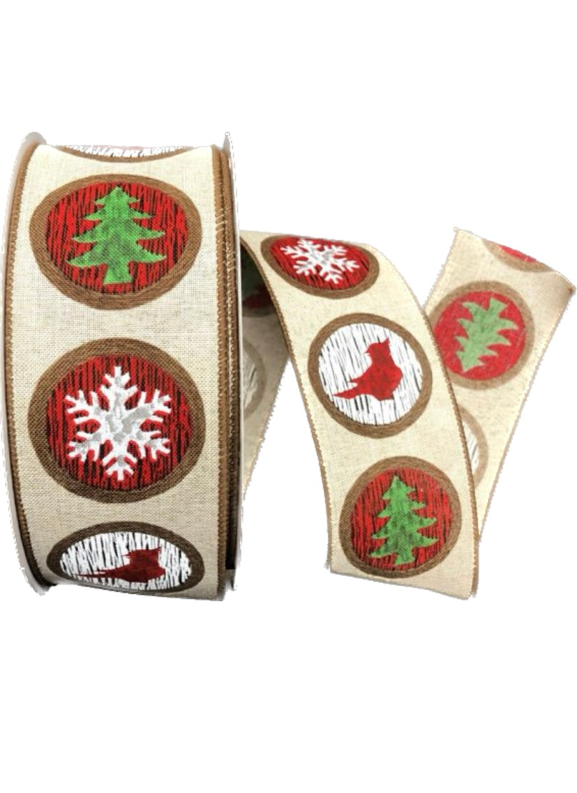 50 Yards - 2.5” Natural Background Christmas Ornaments Ribbon