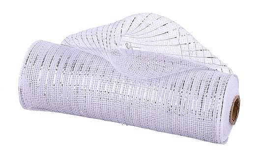 10 inch x 10 Yards White with Silver Foil Mesh