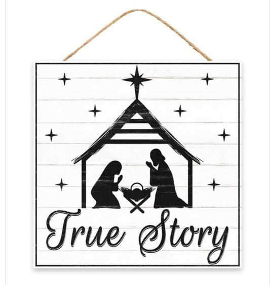 10” Square True Story Wreath Sign