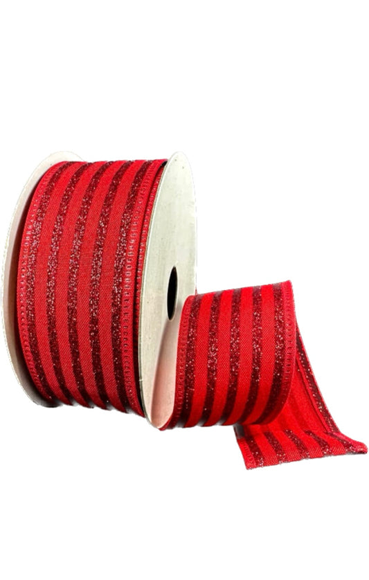 Wired Dark Red Ponche Glitter Cabana Strip Ribbon-1.5”x10 Yards