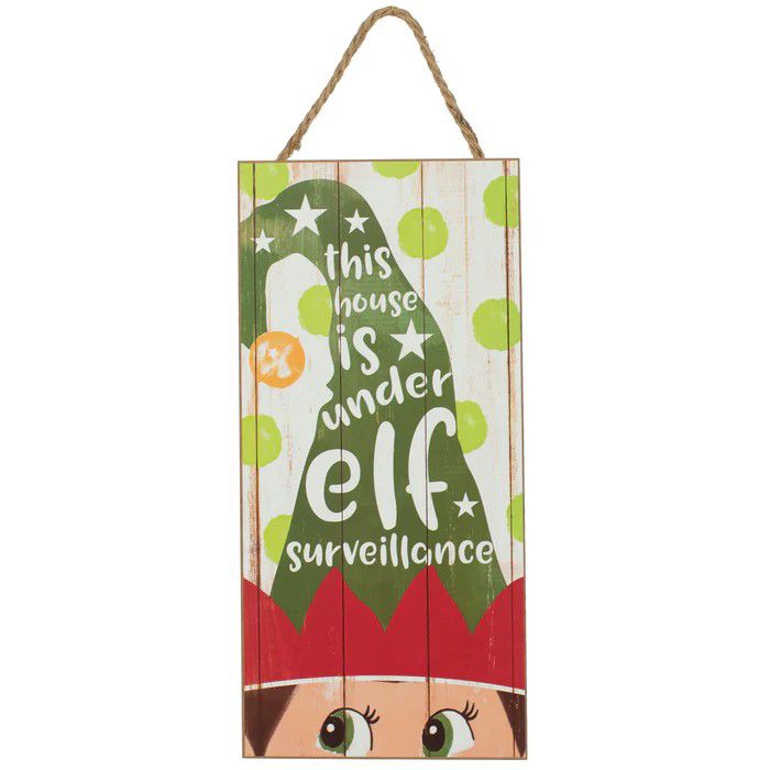 12.5”x6” This House Is Under Elf Surveillance Wreath Sign