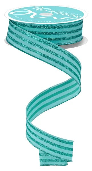 Wired Mint Green Vertical Stripes Ribbon- 7/8”x 10 Yards