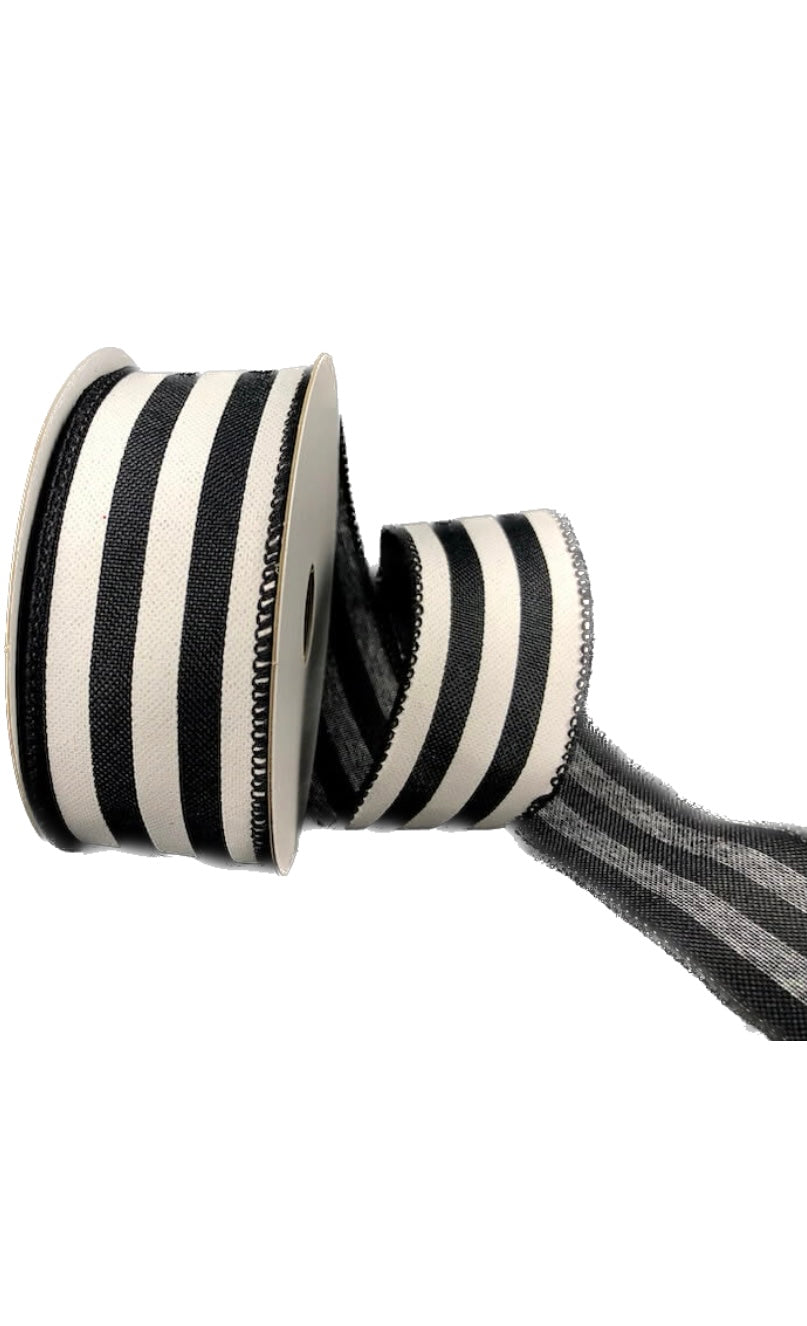 Wired Black and White Stripe Ribbon-1.5”x10 Yards