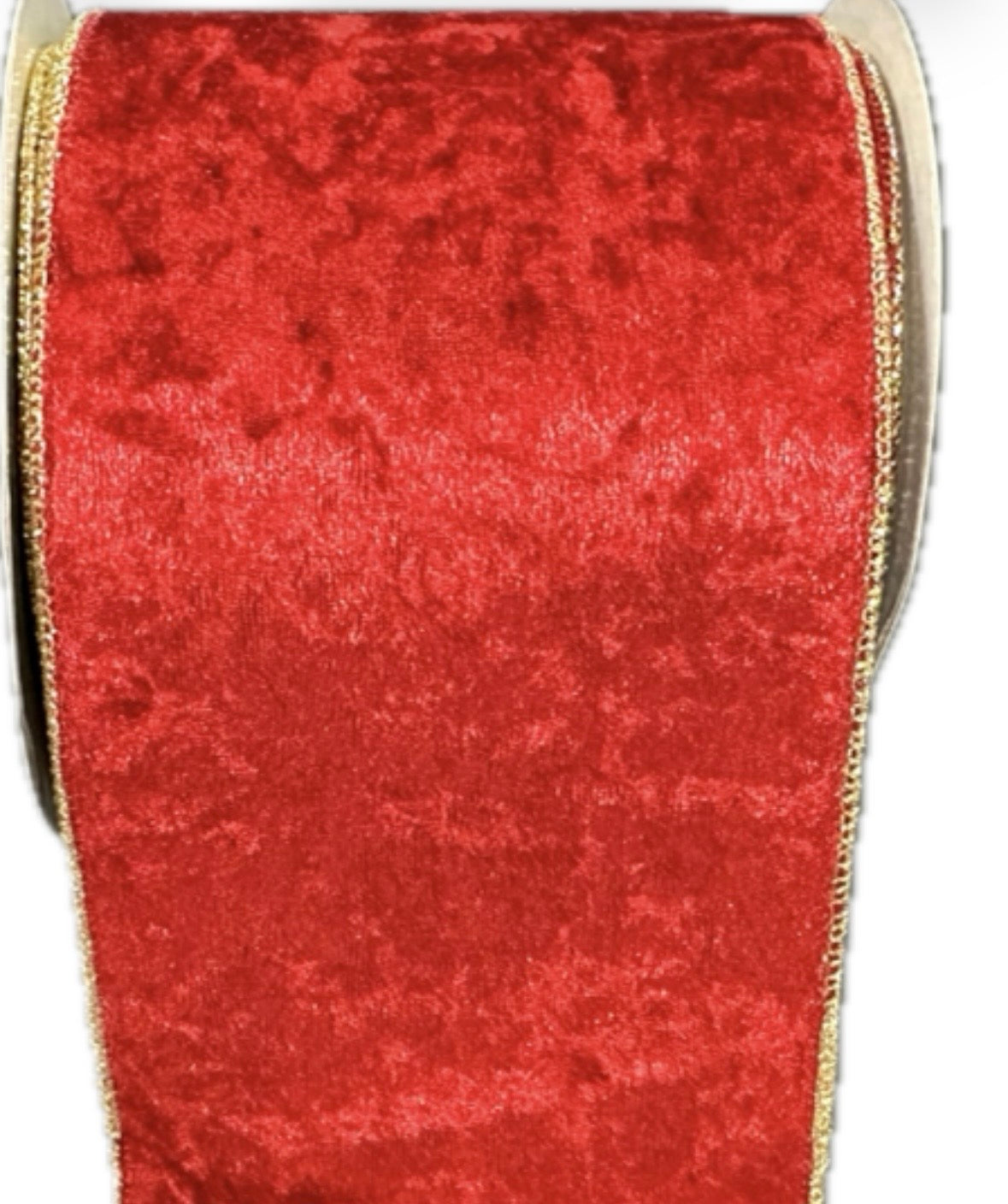 Wired Red Metallic Velvet Gold Trim Christmas Ribbon- 4”x10 Yards