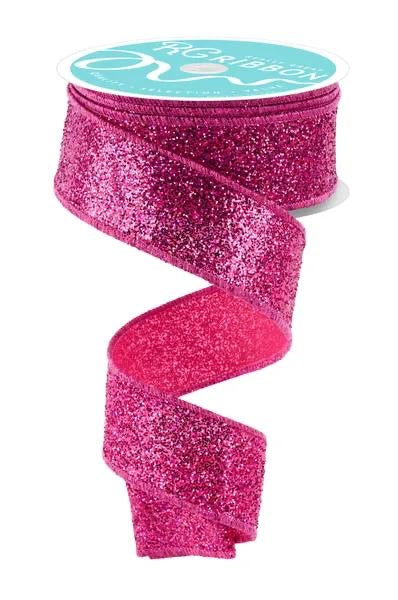 Wired Hot Pink Laser Glitter Ribbon- 1.5”x10 Yards