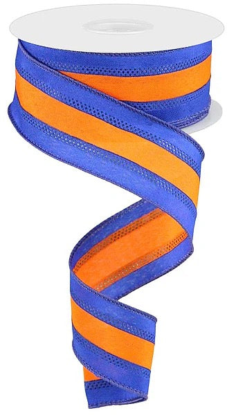 Wired Royal Blue and Orange  Stripe Ribbon- 1.5”x10 Yards