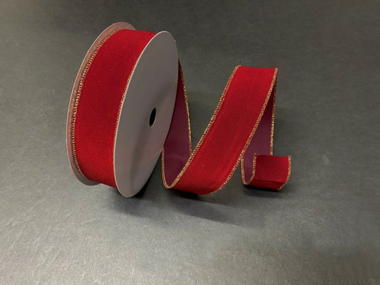 Wired Dark Red Velvet with Gold Edge Ribbon- 1.5” x50 Yards