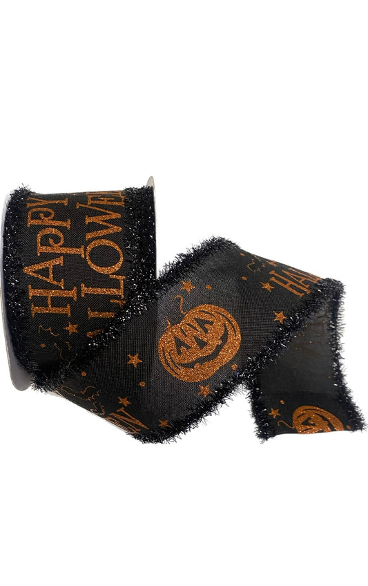 Wired Black and Orange Happy Halloween Ribbon-2.5”x10 Yards