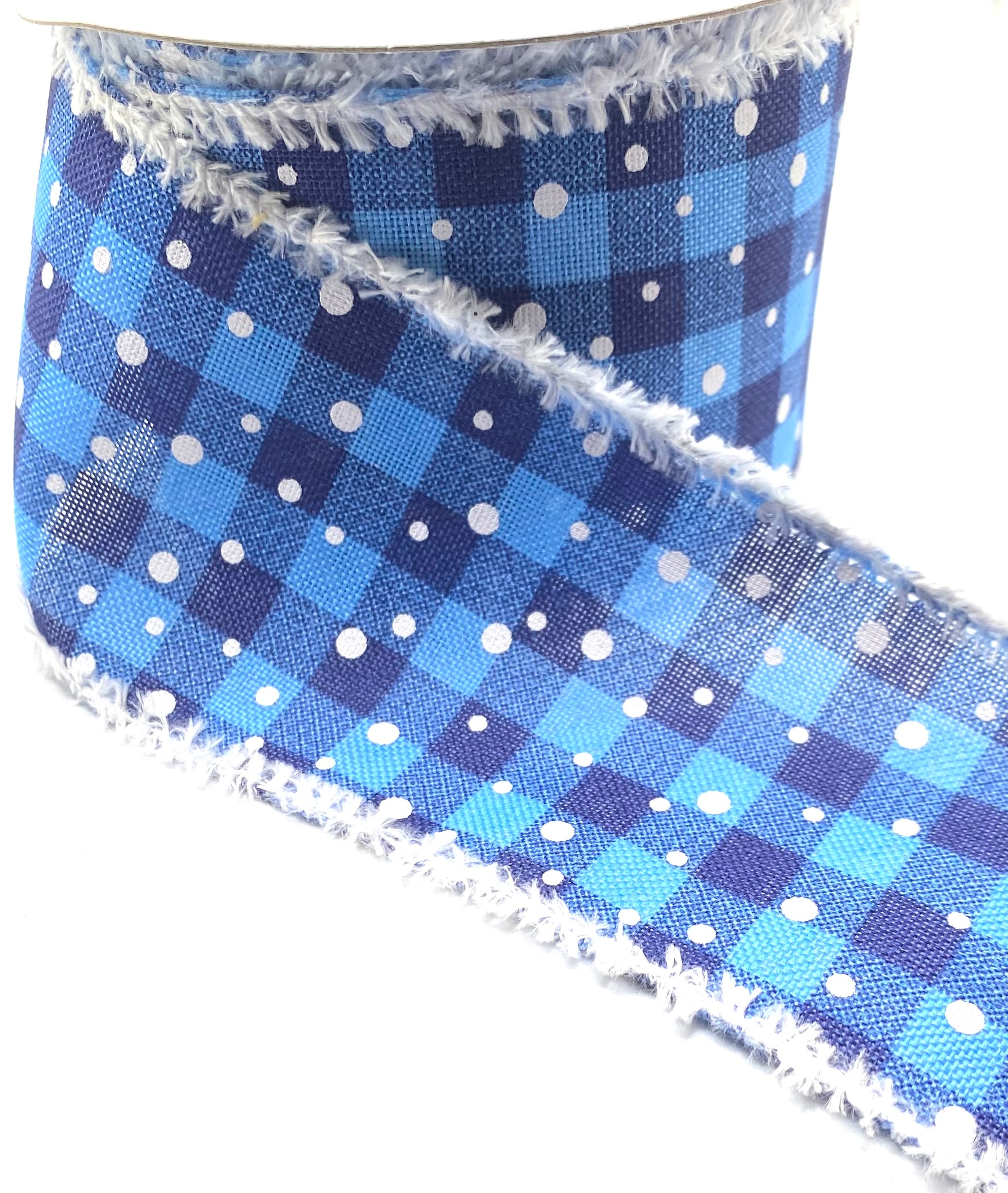10 Yards - 2.5” Wired Printed Blues Cabin Snowy Plaid Snow Edge Ribbon ...