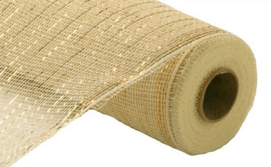 10 inch x 10 Yards Cream with Gold Foil Metallic Mesh