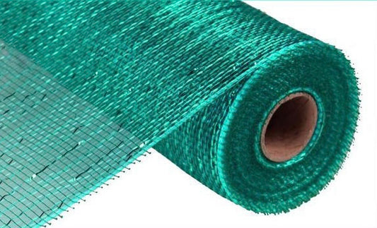 Teal with Foil Metallic Deco Poly Mesh- 10”x10 Yards
