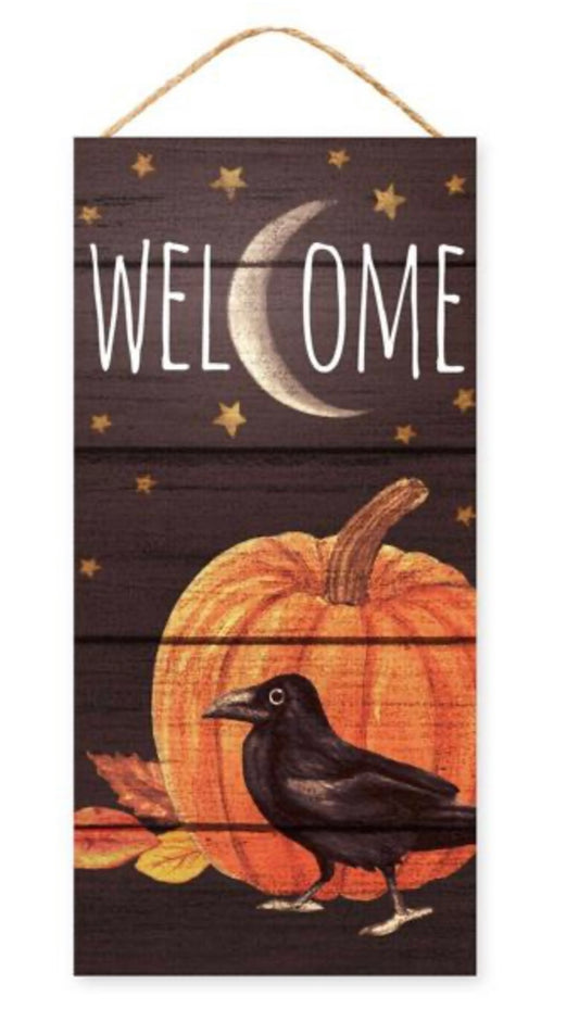 12.5"x6" Welcome Pumpkin and Crow Sign