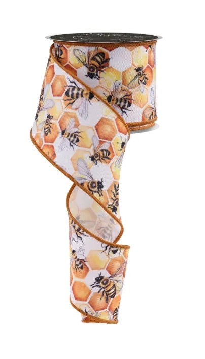 Wired Bumblebee and Honeycomb Ribbon- 2.5”x10 Yards