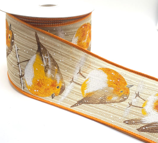 10 Yards - 2.5” Wired Light Natural Orange Snowbird Ribbon
