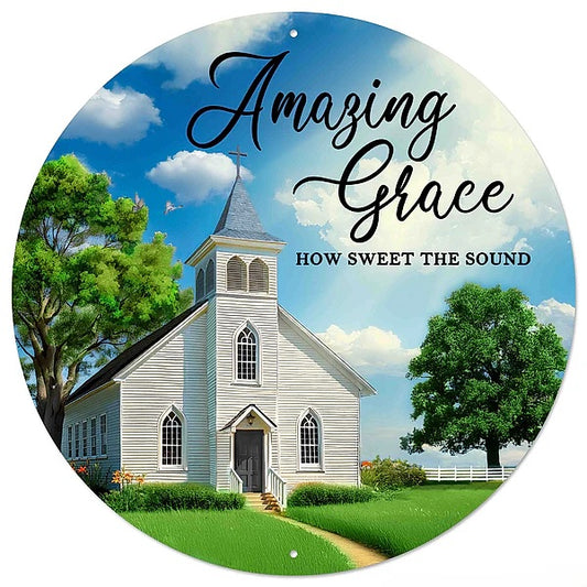 12" Round Metal Amazing Grace Wreath Signs