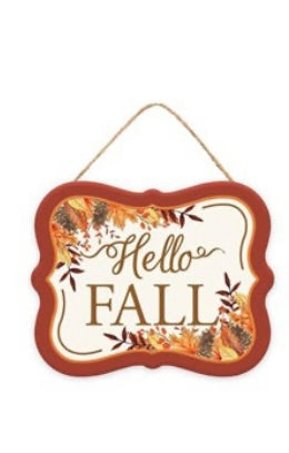 5”x4” Metal Tin Hello Fall Wreath Sign