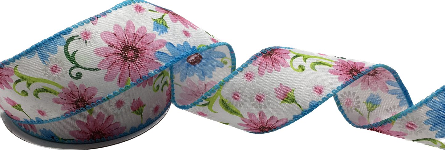 10 Yards - 1.5” Wired Floral Spring Ribbon