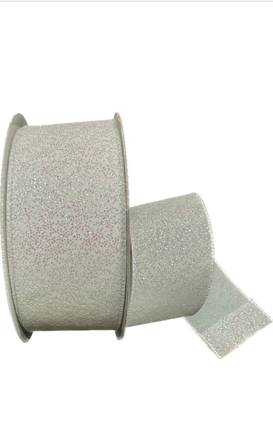 Wired White Glitter Christmas Ribbon-2.5”x50 Yards