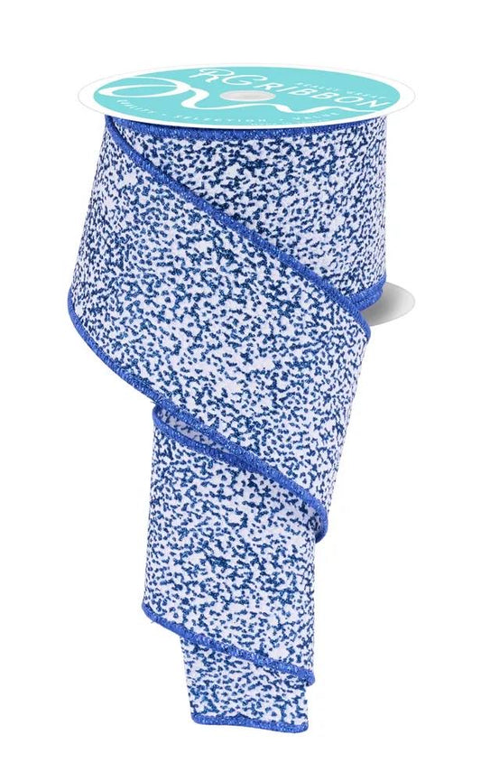 Wired White and Blue Irregular Spotted Glitter Ribbon- 2.5”x10 Yards