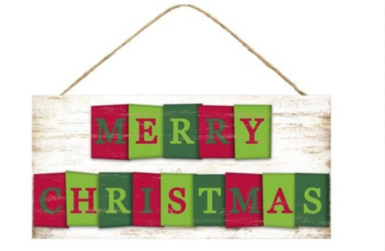 12.5”x6” Merry Christmas Block Wreath Sign