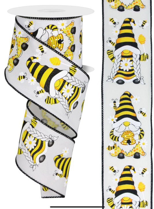 10 Yards - 2.5” Wired Honeybee Gnome Ribbon