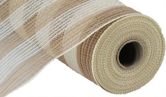 10.5 inch x 10 Yards Natural and Cream Thin Stripe Fabric Mesh