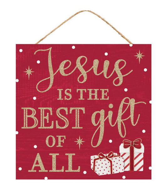 10” Square Jesus is the Best Gift of All Christmas Wreath Sign with Glitter Accent