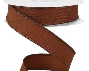 Wired Brown Diagonal Weave Ribbon-7/8”x10 Yards