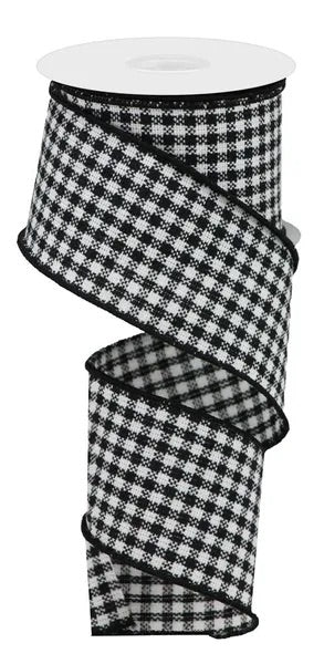 Wired White and Black Woven Mini Check Ribbon-2.5”x10 Yards