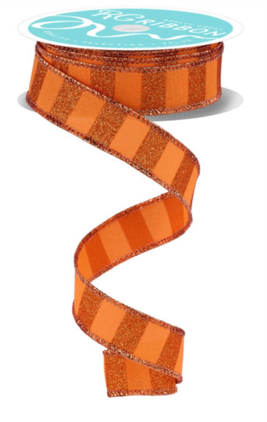 Wired Orange Horizontal Stripe Glitter Accent Ribbon- 7/8”x10 Yards