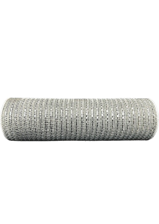 Gray with Silver Stripes Breeze Metallic Mesh- 10”x10 Yards