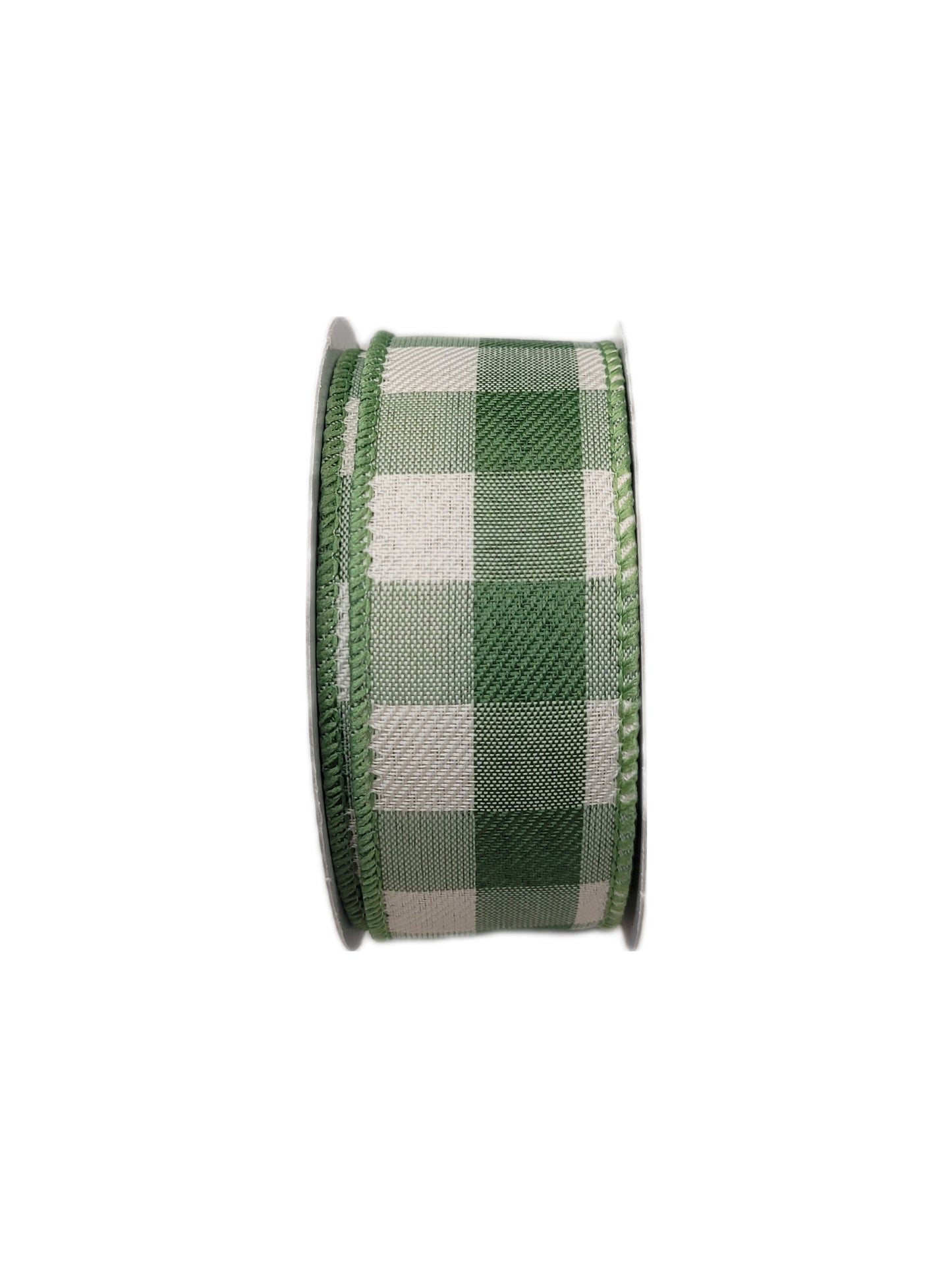 10 Yards - 1.5" Wired Moss Green and Cream Check Ribbon