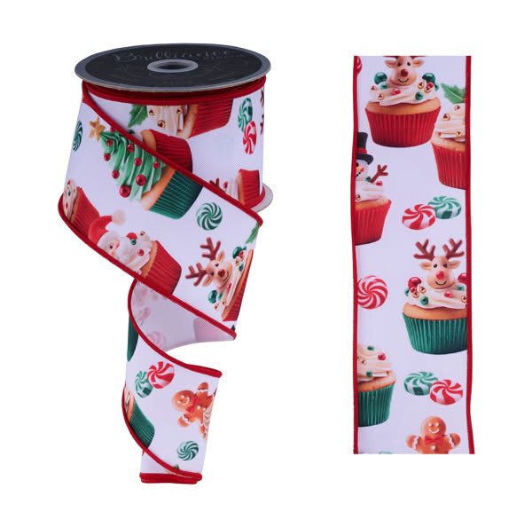 Wired Christmas Cupcakes Ribbon- 2.5”x10 Yards