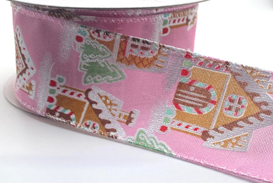 10 Yards - 1.5” Wired Gingerbread Houses Ribbon