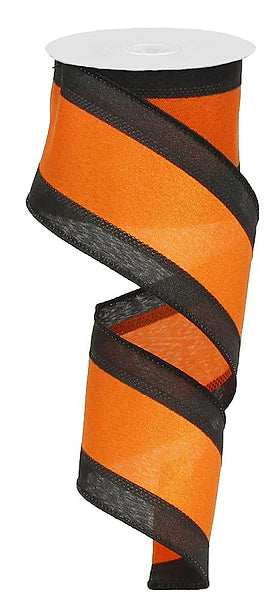 10 Yards - 2.5” Wired Orange and Black Stripe Satin Ribbon