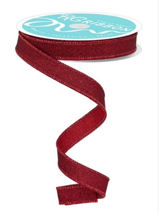 10 Yards - 5/8” Wired Burgundy Glitter Ribbon