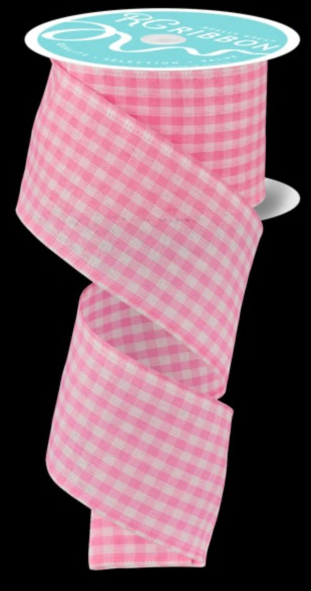 2.5”x10 Yards Wired Pink and White Gingham Ribbon