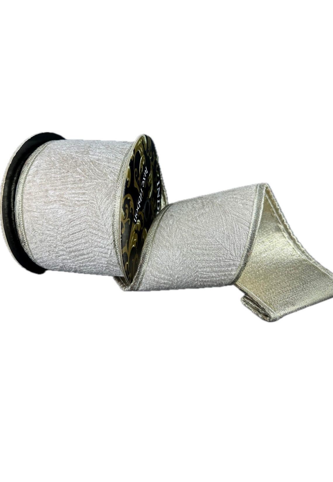 Wired Taupe Leaf Pressed Velvet/Champagne Metallic Back/Puffy Edge Ribbon- 4”x5” Yards