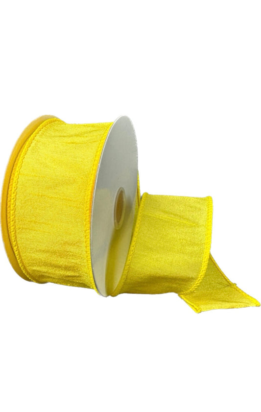 10 Yards - 1.5” Wired Daffodil Yellow Faux Dupioni Ribbon