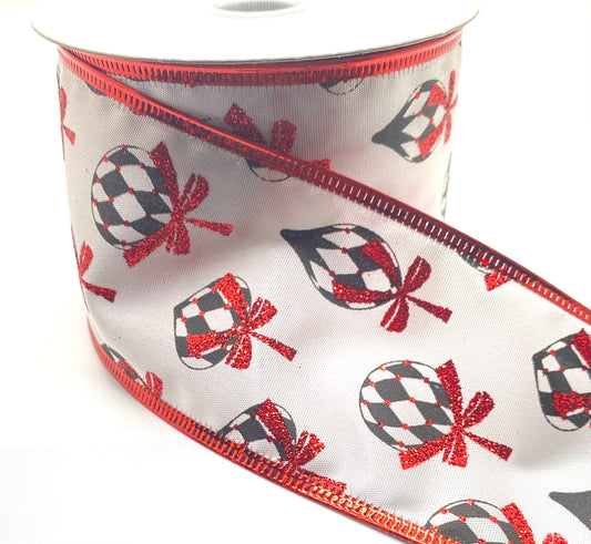 10 Yards - 2.5” Wired Christmas Ornament Ribbon with Glitter Accent