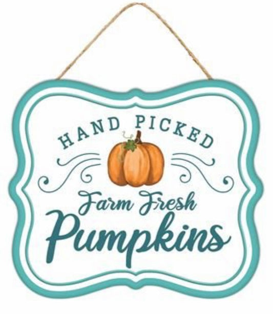 7"Lx6"H Tin Hand Picked Farm Fresh Pumpkins Wreath Signs